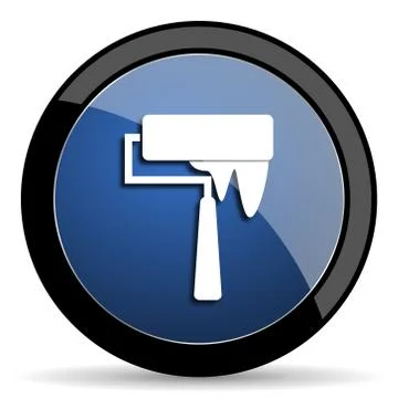 Brush blue circle glossy web icon on white background, round button for inter Stock Illustration