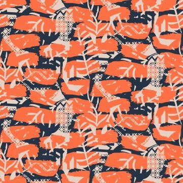 Brush bold texture overlay effect seamless blue and red pattern. Illustrazione stock