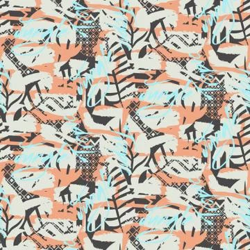 Brush bold texture seamless blue and coral pattern. Stock Illustration