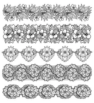 Brush border set with flower design Stock Illustration