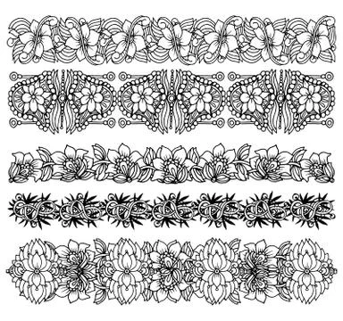 Brush border set with flower design イラスト素材