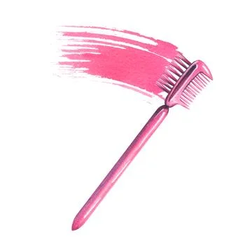 Brush for combing eyelashes and eyebrows with a smear of pink paint, mascara Stock Illustration
