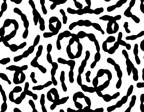 Brush curly lines seamless pattern. Scribble strokes vector background. Han.. Illustrazione stock