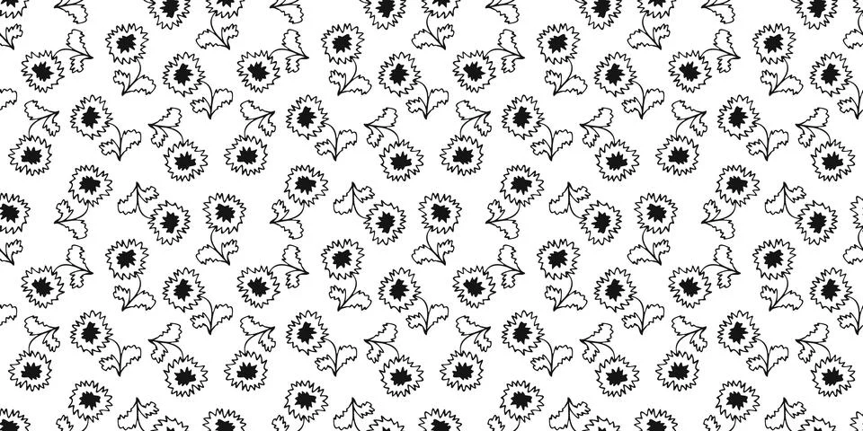 Brush doodle flower seamless Pattern. Hand drawn botanical background with .. Stock Illustration