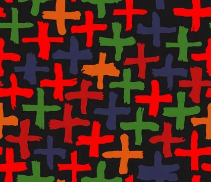 Brush doodle seamless pattern. Dry brush made cross. Vector Stock Illustration