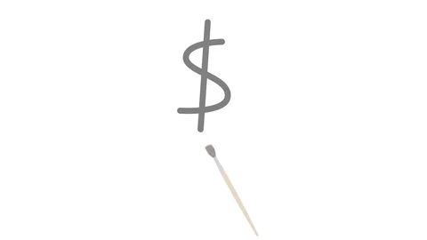 Brush drawing. Animation brush draws a dollar sign. Cartoon Stock Footage 107326488