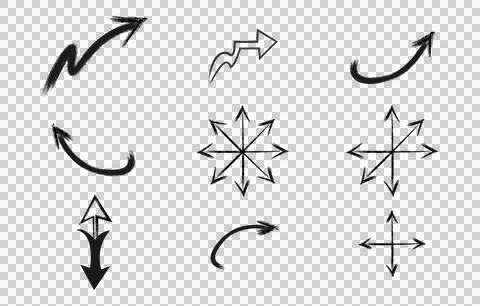 Brush drawn arrows set. Directional symbols for design. Stock Illustration