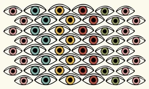 Brush Drawn Eyes Seamless Pattern Stock Illustration