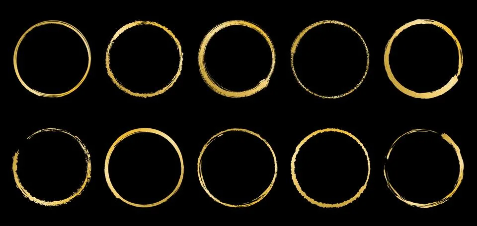 Brush drawn golden round frames Stock Illustration