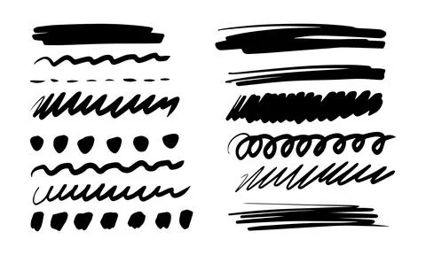 Brush drawn strikethrough vector elements. Set of grunge brush lines and st.. Stock Illustration