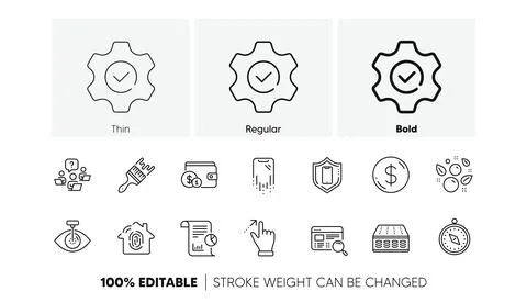 Brush, Execute and Report line icons. For web app, printing. Line icons. Vector Stock Illustration