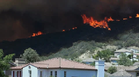BRUSH FIRE ABOVE HOMES Stock Footage 22997622