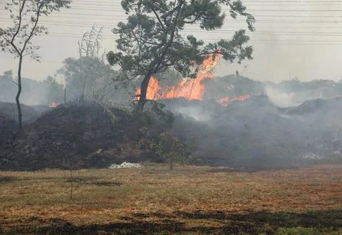 Brush fire breaks out in Northwest Brasilia, Brazil Stock Photos