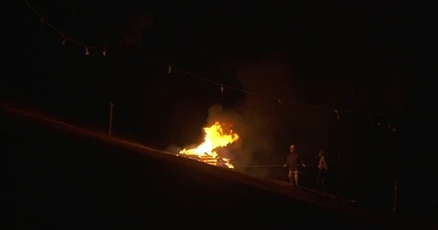 Brush Fire at Night Video stock 73310187