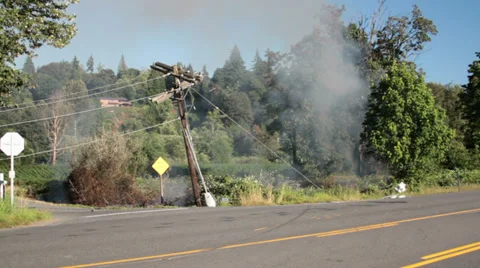 Brush Fire, Power Lines Down, Smoke Stock Footage 33776205