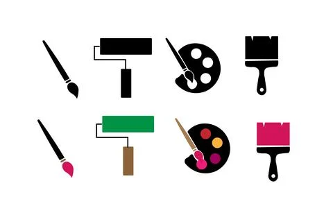 Brush flat icon set, brush tool Stock Illustration