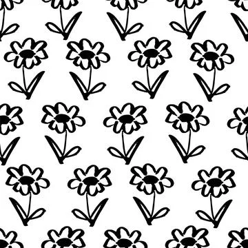 Brush flower vector seamless pattern. Hand drawn botanical ink illustration Stock Illustration
