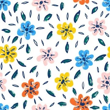 Brush flower vector seamless pattern. Hand drawn botanical ink illustration.. Illustrazione stock