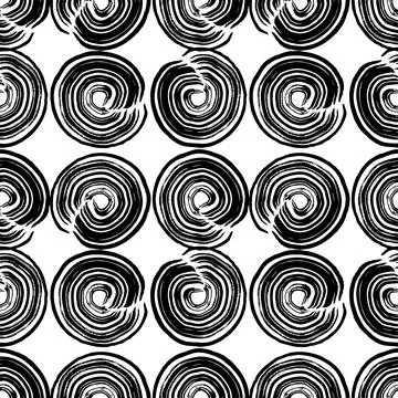 Brush geometric strokes seamless pattern circle. Abstract hand drawn circles Stock Illustration