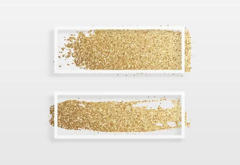 Brush golden stroke texture in a frame. Brush gold watercolor background. Stock Illustration