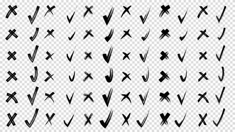 Brush hand drawn doodle checkmarks and crosses set collection. Scribble, pen  Stock Illustration