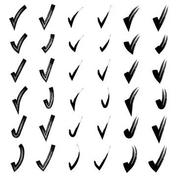Brush hand drawn painted checkmarks set collection. Pencil black scribble s.. Stock Illustration