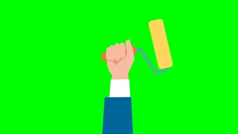 Brush in hand. Man holds a roller for painting walls. Paint roller in hand. 库存影片 330707523
