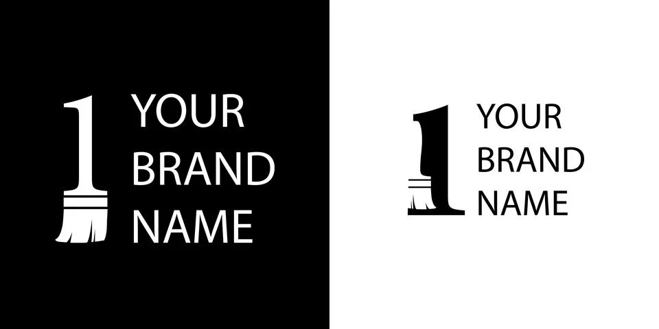 Brush with a handle in the shape of the number one Stock Illustration