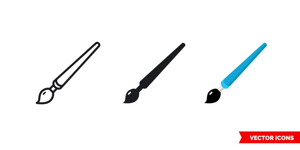 Brush icon of 3 types. Isolated vector sign symbol. Stock Illustration