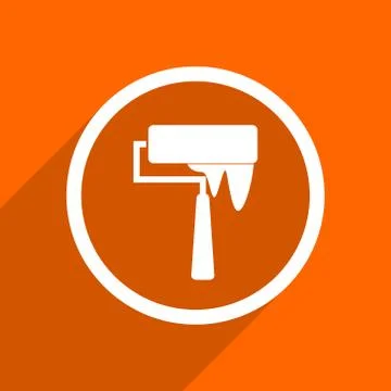 Brush icon. Orange flat button. Web and mobile app design illustration Stock Illustration