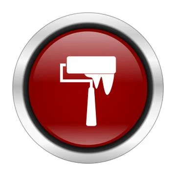 Brush icon, red round button isolated on white background, web design illustr Stock Illustration