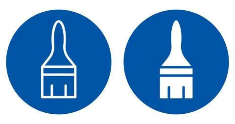 Brush Icon Set Featuring Outline and Solid Design on Blue Background Stock Illustration