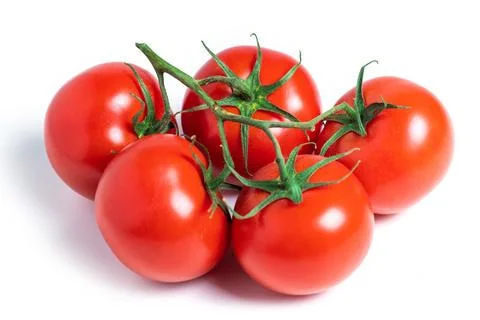 A brush of large tomatoes on a white background. Studio photo, isolate, tom.. Foto stock
