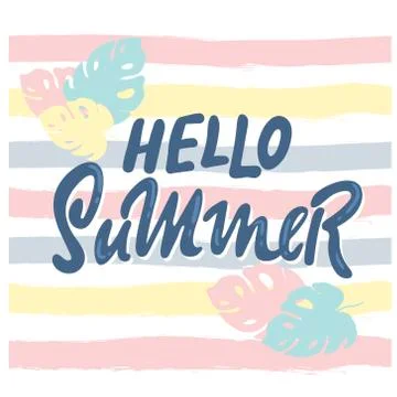 Brush lettering composition. Phrase Hello Summer. Vector illustration on whit Stock Illustration