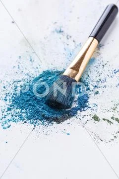 Brush for make-up ,crumbly shadows on white background Stock Photos