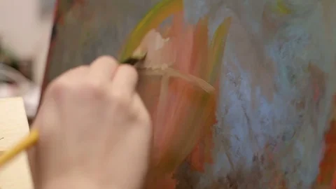 Brush Making Abstract Oil Lines On A Canvas Stock Footage 83909907