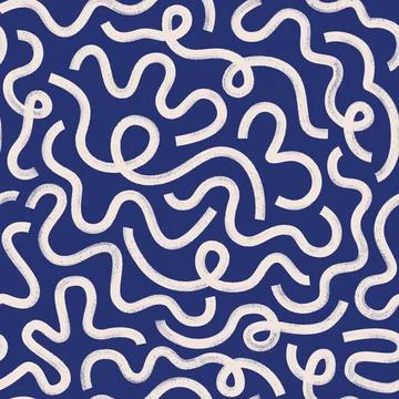 Brush, marker drawn bold doodle lines seamless pattern. Abstract modern Illustrazione stock