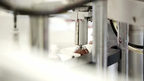 Brush for nail polish is inserted by automatic equipment. Cosmetic industry Stock Footage 139313854