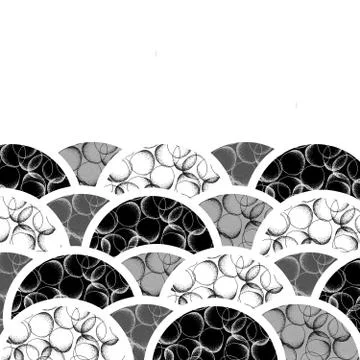 Brush or chalk drawn circles with dots pattern. Black and white geometrical.. Illustrazione stock