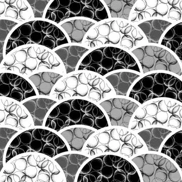 Brush or chalk drawn circles with dots pattern. Black and white geometrical.. Stock Illustration