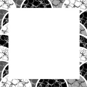 Brush or chalk drawn circles with dots pattern. Black and white geometrical.. Illustrazione stock