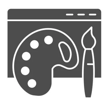 Brush paint browser solid icon. Web page with drawing palette and brush Stock Illustration