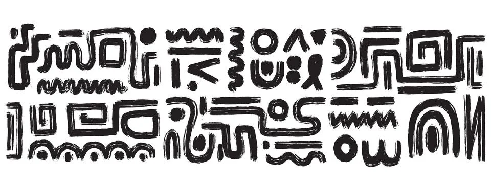 Brush paint curve stripe pattern, vector marker stroke abstract organic shape Stock Illustration