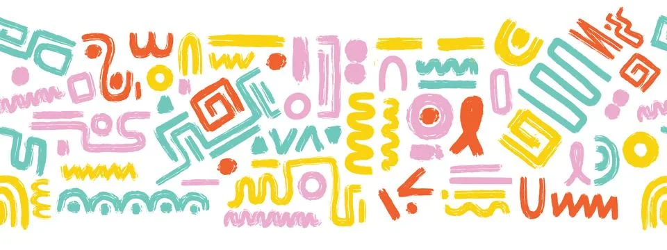 Brush paint curve stripe pattern, marker stroke abstract organic shapes Illustrazione stock