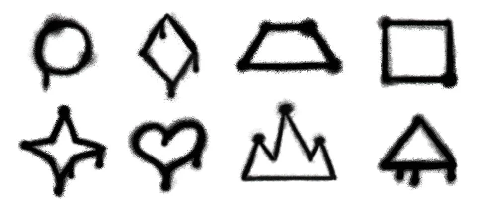 Brush paint spray elements. Geometric aerosol brushstroke. Circle and triangl Stock Illustration