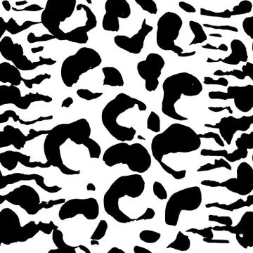 Brush painted leopard seamless pattern. Black and white tiger grunge background. Illustrazione stock