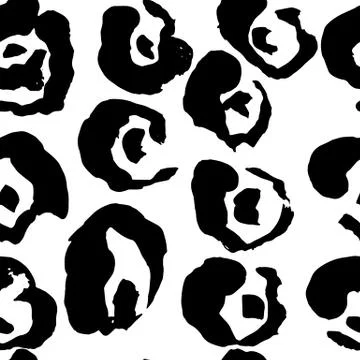 Brush painted leopard seamless pattern. Black and white tiger grunge background. Stock Illustration