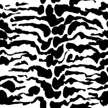Brush painted tiger seamless pattern. Black and white tiger grunge background. 스톡 일러스트