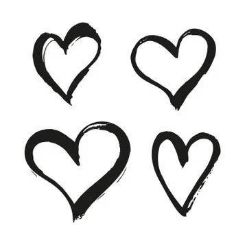 Brush painted vector set of hearts. Stock Illustration