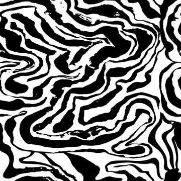 Brush painted wave seamless pattern. Black and white stripes grunge background. Illustrazione stock